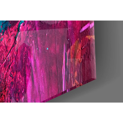 Vibrant magenta pink abstract canvas wall art with teal orange streaks