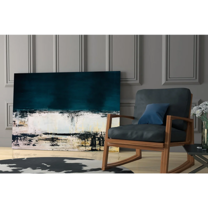 Modern teal abstract wall art canvas with bold brushstrokes and gold accents