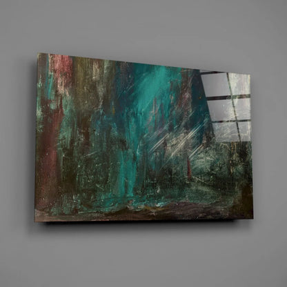 Bold teal and brown textured abstract canvas wall art with white brushstrokes
