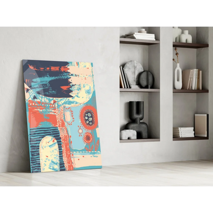 Vibrant teal coral abstract canvas wall art with bold brushstrokes