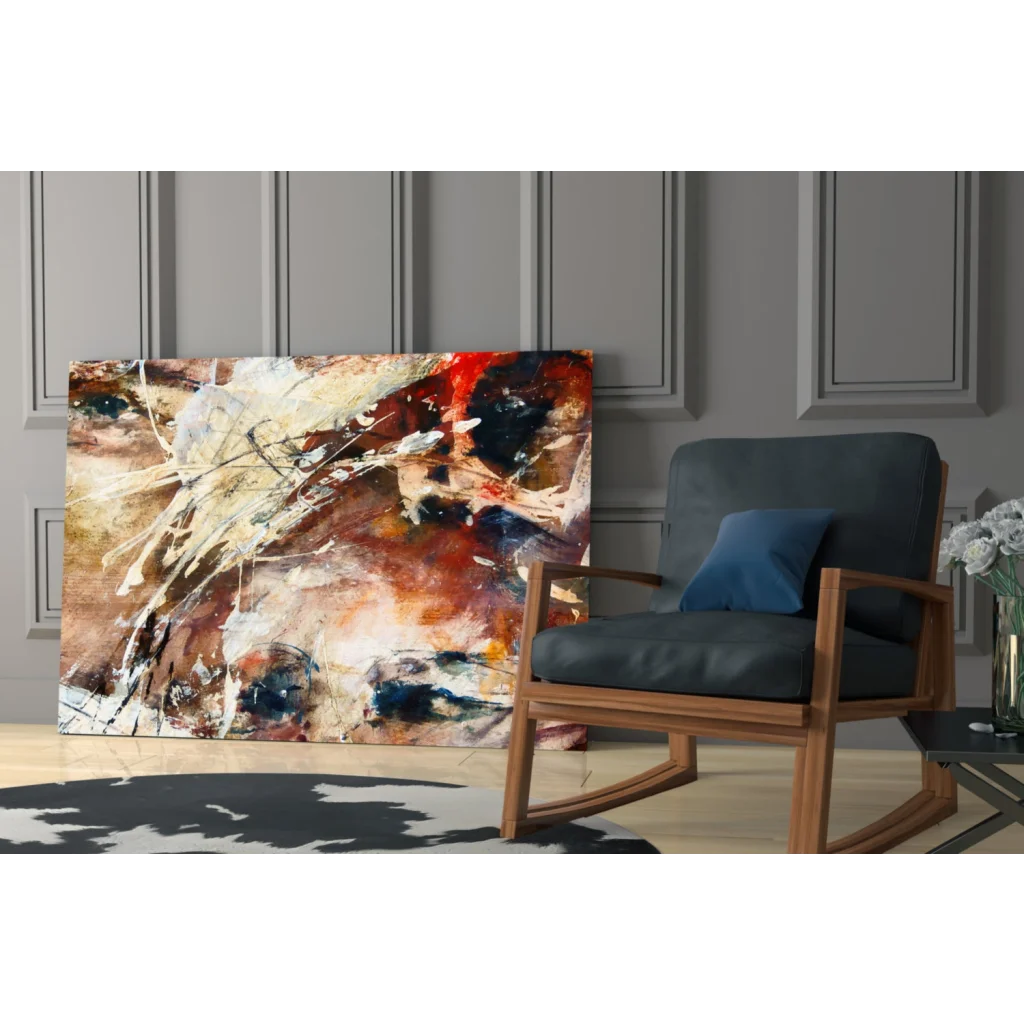 Vibrant abstract wall art canvas with bold red and brown strokes