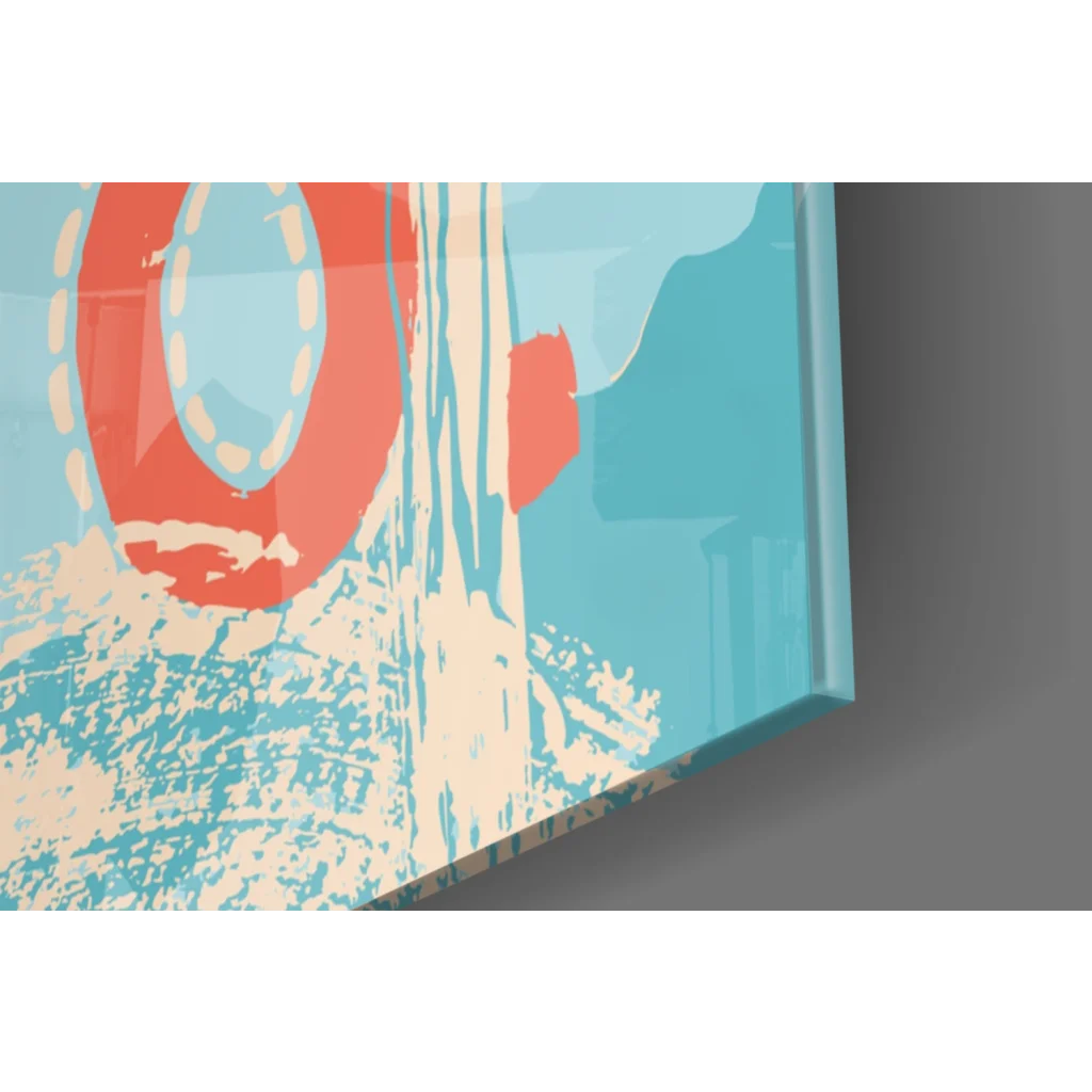 Vibrant teal and coral abstract wall art canvas print with glossy finish