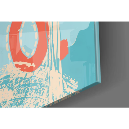 Vibrant teal and coral abstract wall art canvas print with glossy finish