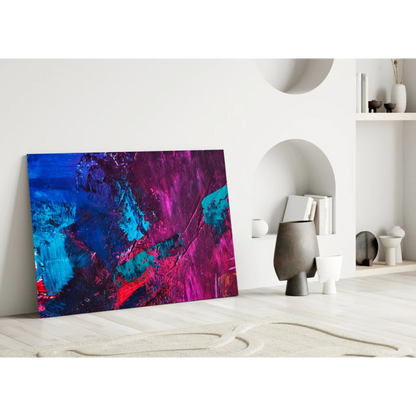Vibrant electric blue magenta abstract canvas wall art with bold strokes