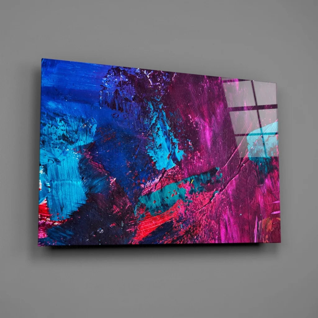 Vibrant electric blue magenta abstract canvas wall art with bold teal strokes