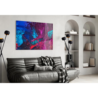 Vibrant electric blue magenta teal abstract canvas wall art