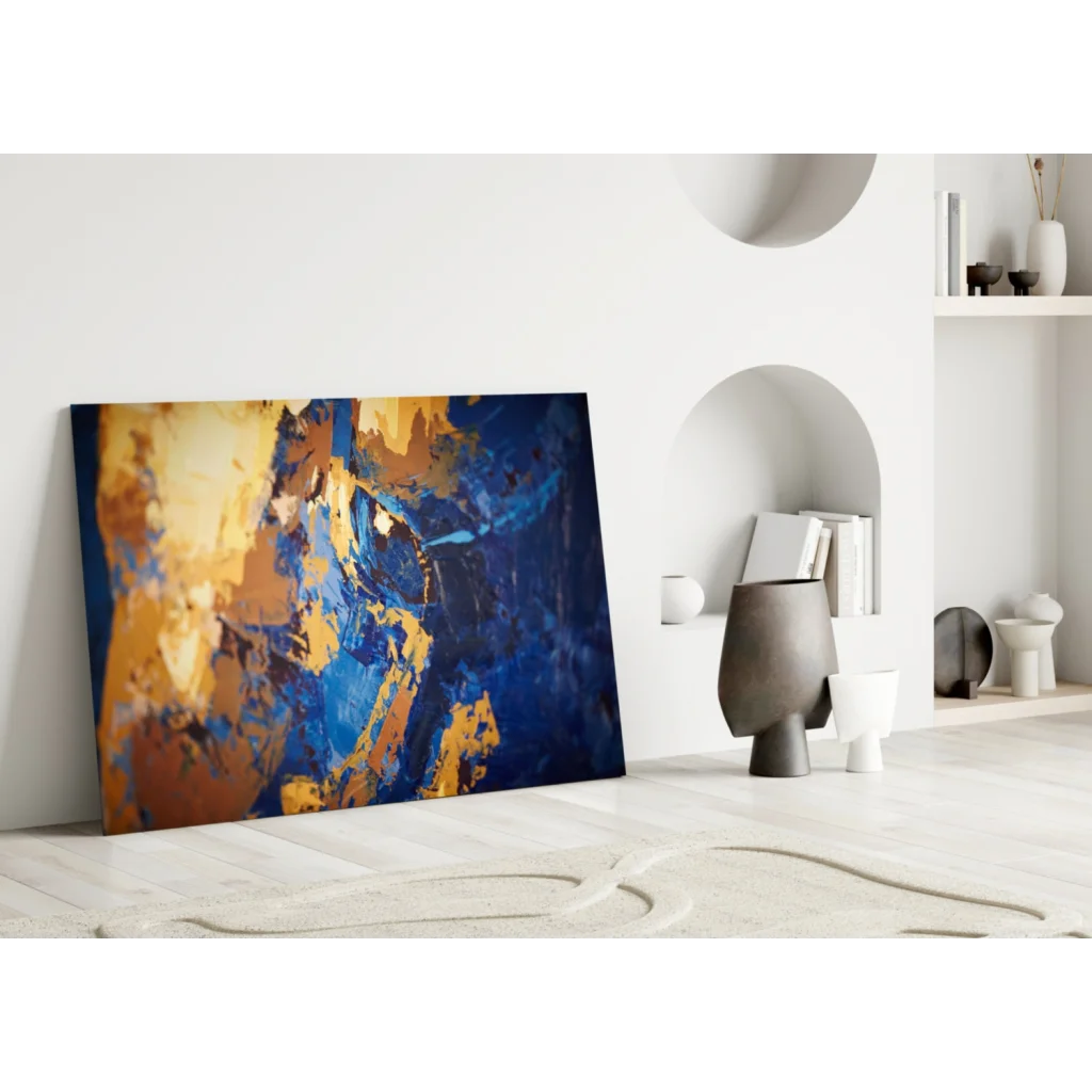 Vibrant bold blue and gold abstract canvas wall art