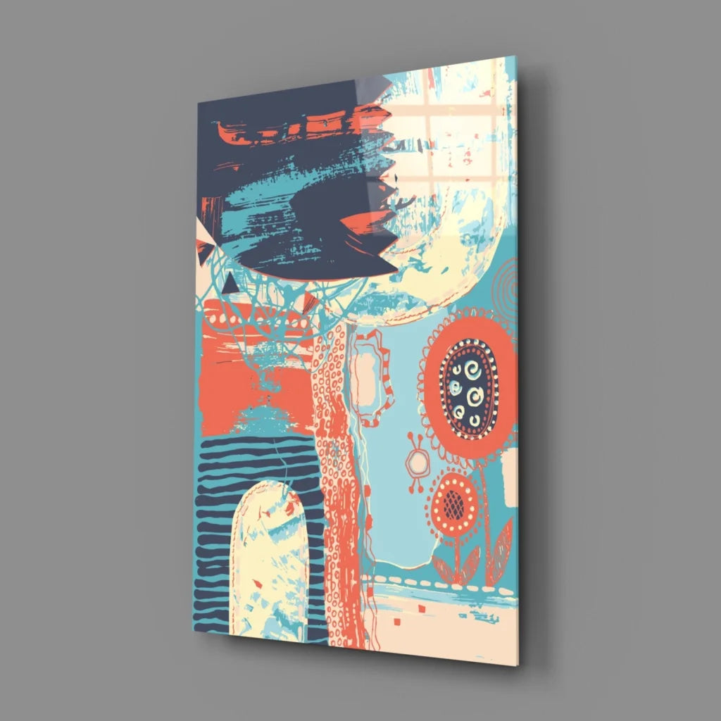 Vibrant teal coral abstract canvas wall art with bold floral brushstrokes