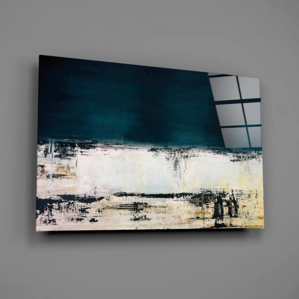 Stunning teal abstract wall art with textured brushstrokes and glass window design