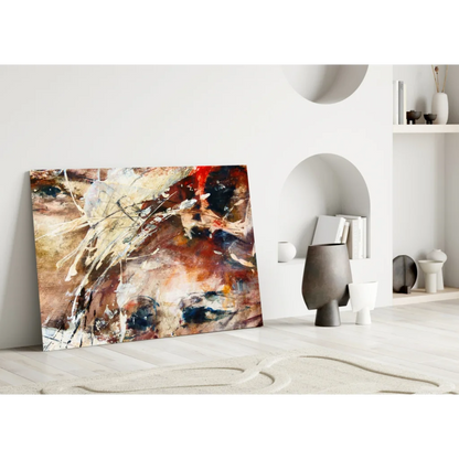 Bold abstract canvas wall art with earthy red and brown strokes