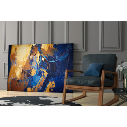 Vibrant bold blue and gold abstract canvas wall art