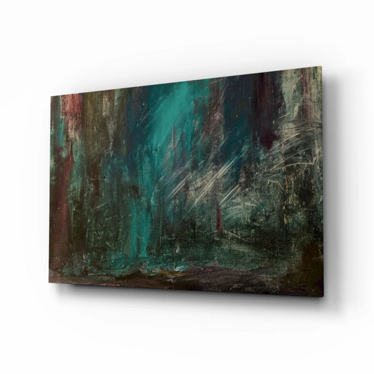 Bold teal and brown textured abstract canvas wall art
