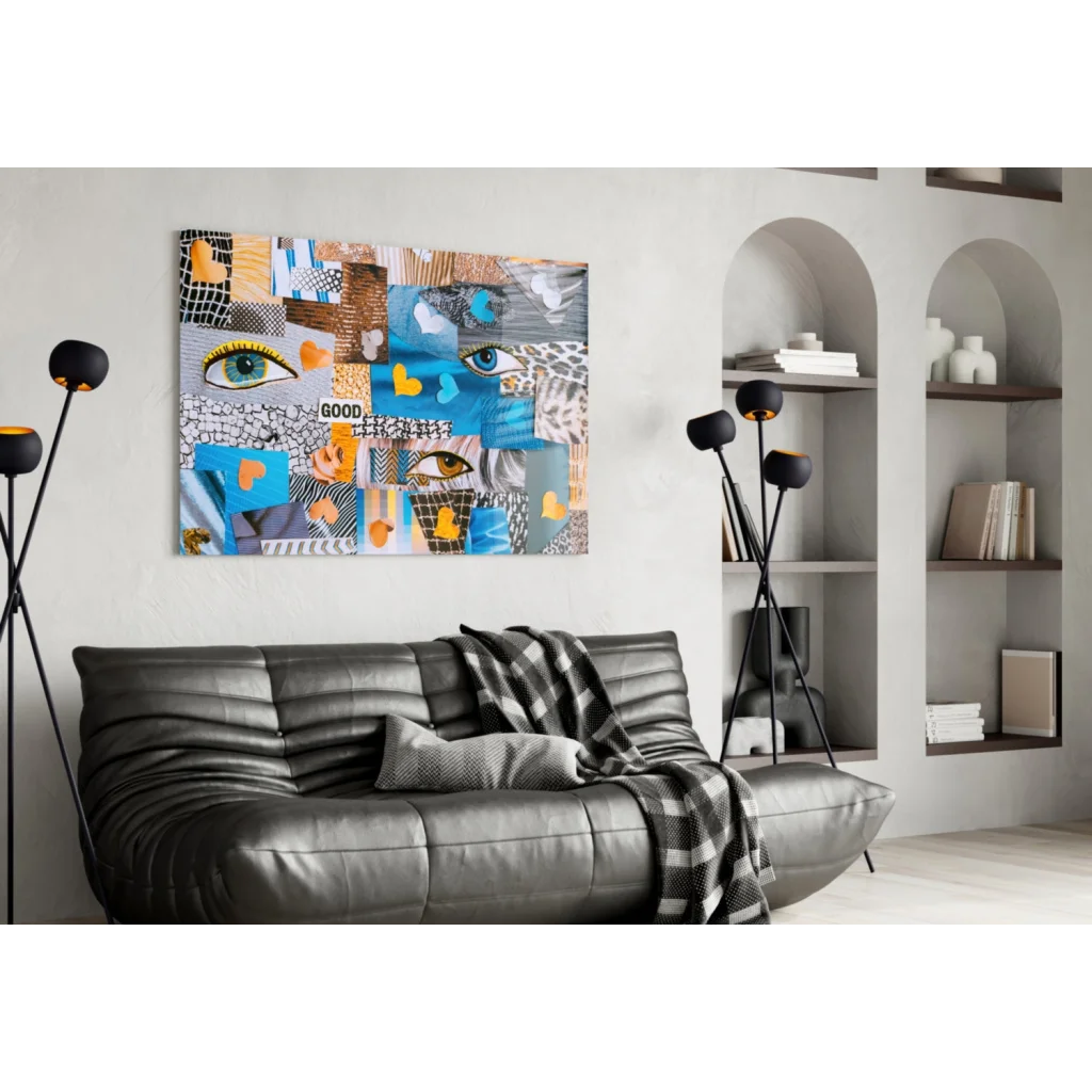 Stunning Patchwork Face Glass Wall Art with Bold Vibrant Eyes | Contemporary Home Wall Art | vintageantiquesgifts.com