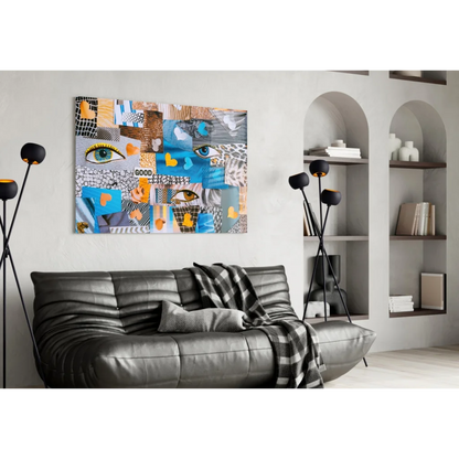 Stunning Patchwork Face Glass Wall Art with Bold Vibrant Eyes | Contemporary Home Wall Art | vintageantiquesgifts.com