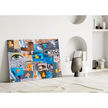 Stunning Patchwork Face Glass Wall Art with Bold Vibrant Eyes | Modern Wall Art Decor | vintageantiquesgifts.com
