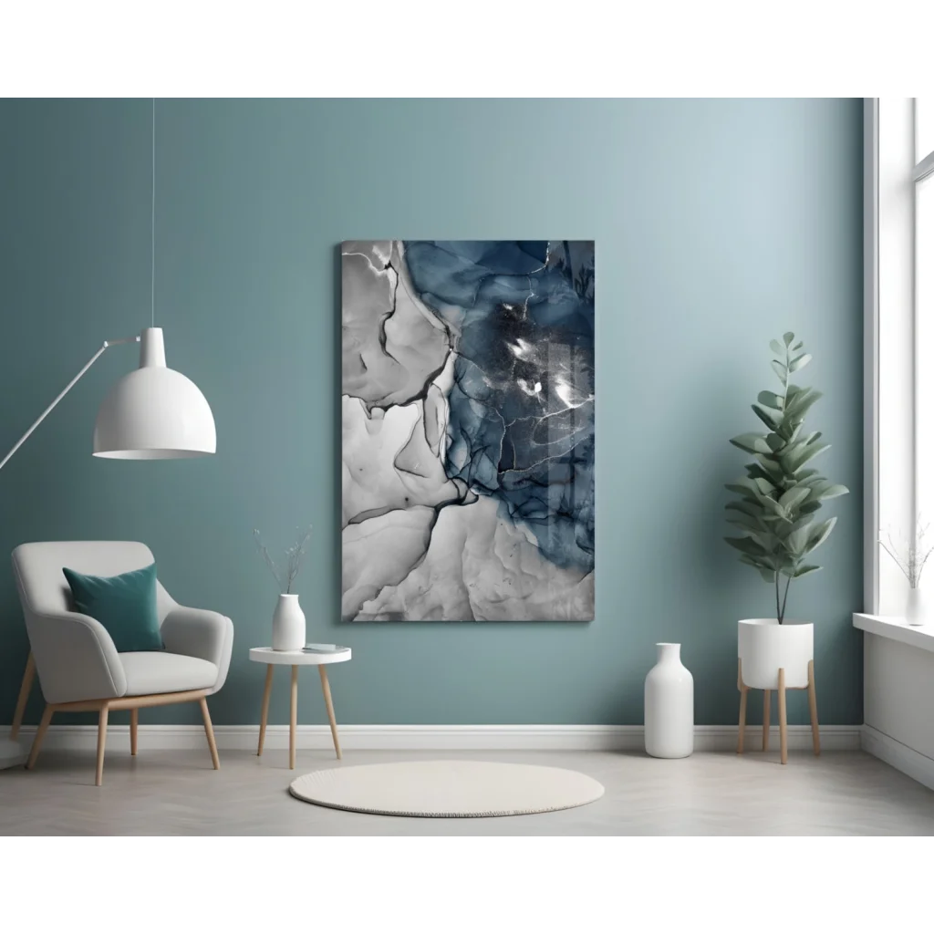 Swirling Blue Marble Glass Wall Art with Metallic Shine | Contemporary Home Wall Art | vintageantiquesgifts.com