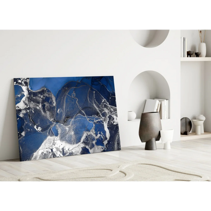 Stunning blue marble swirl glass wall art canvas with abstract patterns