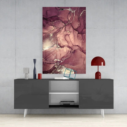 Stunning abstract depth glass wall art in swirling mauve and rose gold