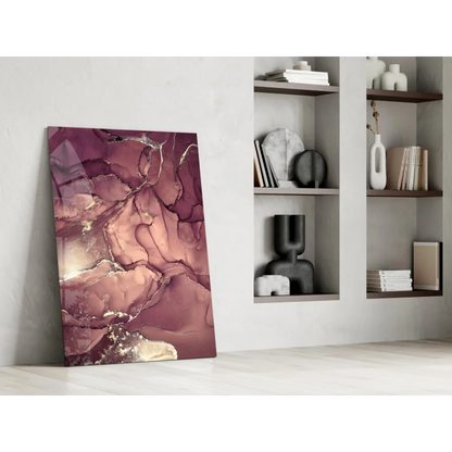 Stunning abstract depth glass wall art in mauve rose gold marbled design