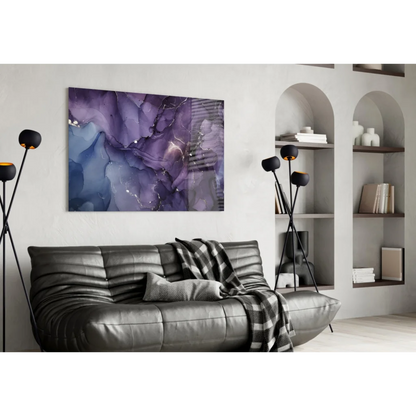 Stunning Purple Blue Glass Wall Art with Gold Swirls | Contemporary Home Wall Art | vintageantiquesgifts.com