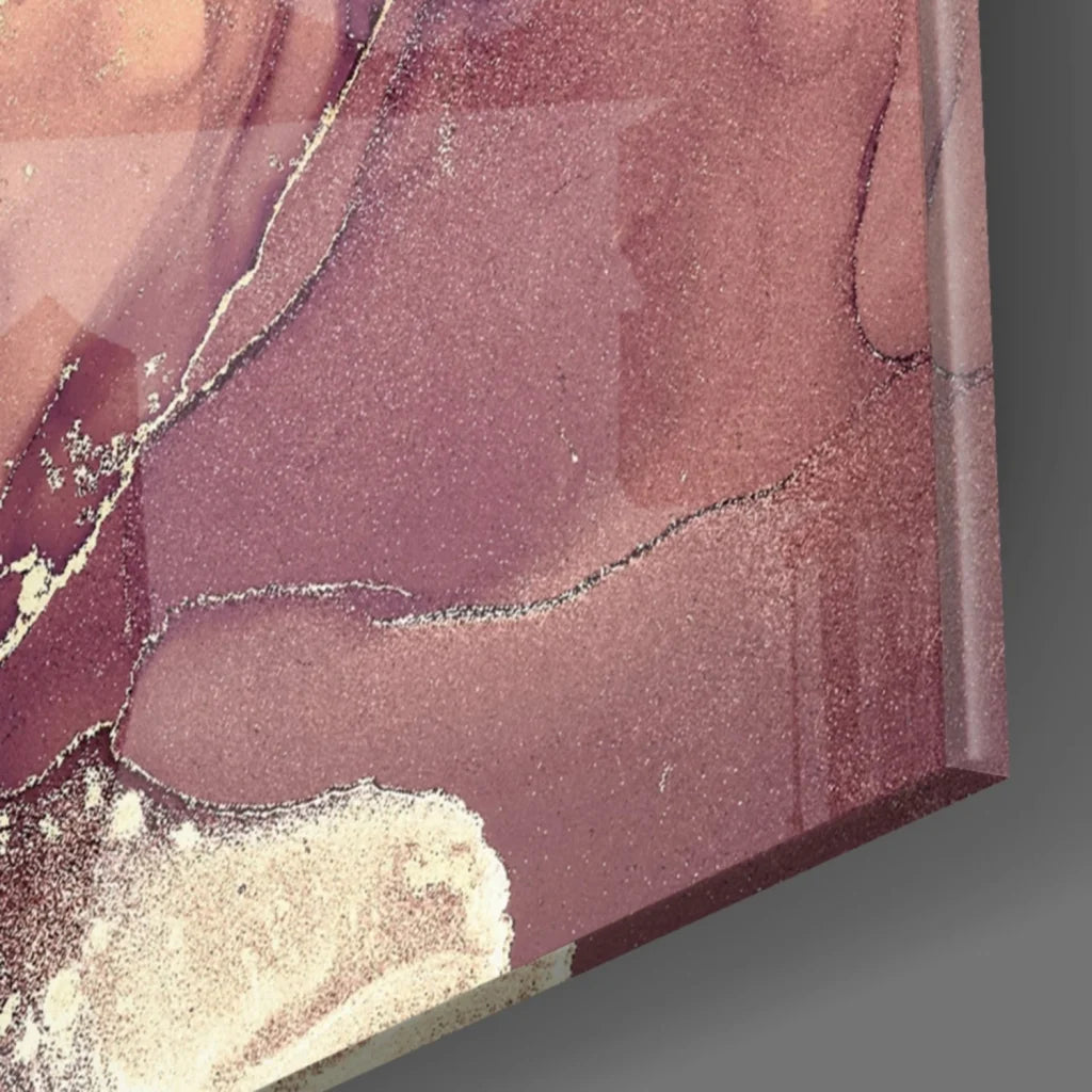 Stunning abstract depth glass wall art in mauve rose gold swirls