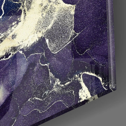 Stunning deep blue gold marble glass wall art canvas with purple white swirls
