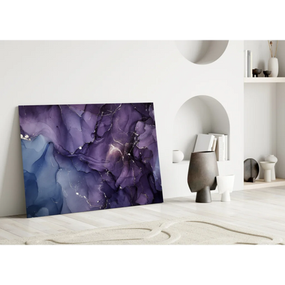 Stunning Purple Blue Glass Wall Art with Gold Swirls | Modern Wall Art Decor | vintageantiquesgifts.com