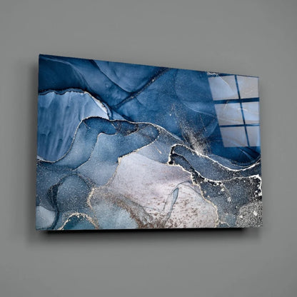 Stunning blue silver swirl glass wall art canvas with marbled patterns