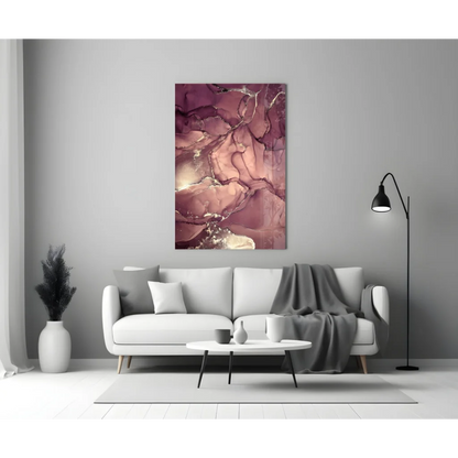 Stunning abstract depth glass wall art in mauve and rose gold marbled design