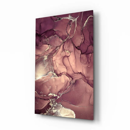 Stunning abstract depth glass wall art in mauve and rose gold marbled design