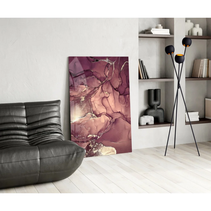 Stunning abstract depth glass wall art in mauve rose gold marbled design