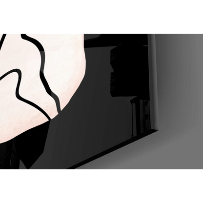 Blush pink glass wall art with bold black wave design