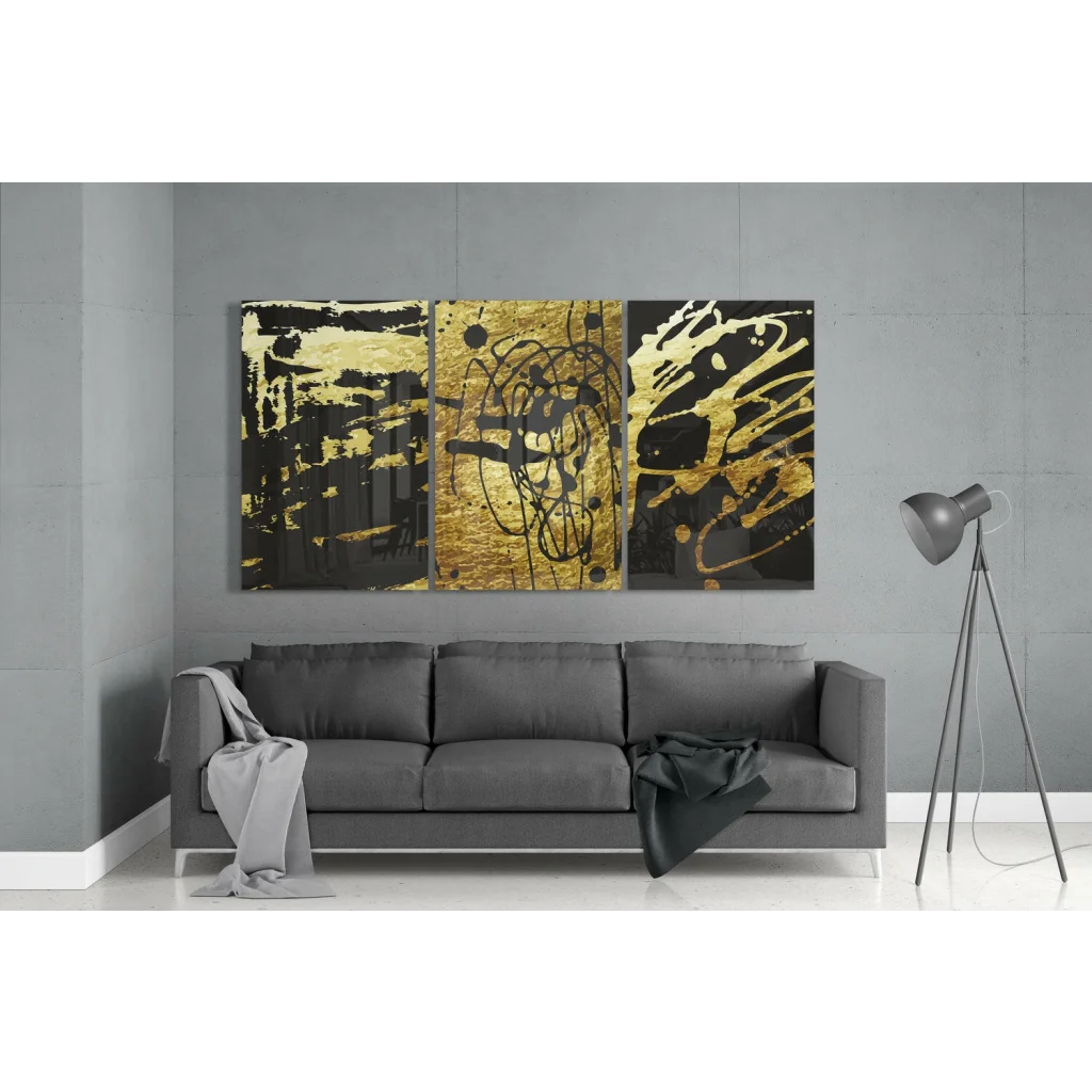 Stunning Black and Gold Abstract Triptych Wall Art Set | Modern Wall Art Decor | vintageantiquesgifts.com