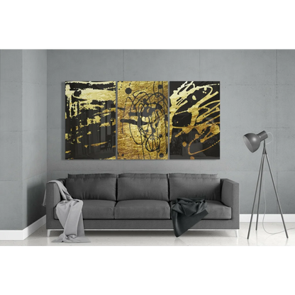 Stunning Black and Gold Abstract Triptych Wall Art Set | Modern Wall Art Decor | vintageantiquesgifts.com