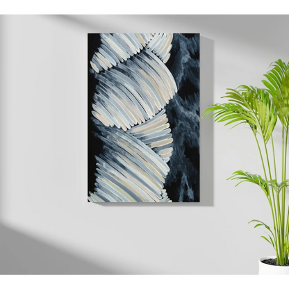 Bold abstract insigne aluminum prints in white gray on black