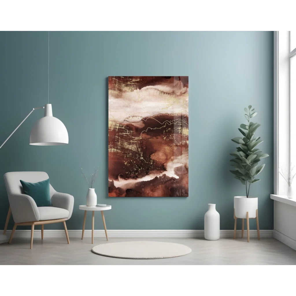 Swirling earth tones abstract wall art canvas with brown beige cream gradients