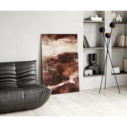 Swirling earth tones abstract wall art canvas in maroon beige hues