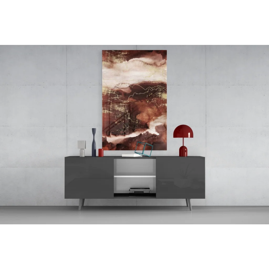 Swirling earth tones abstract wall art canvas in maroon, beige, gold hues