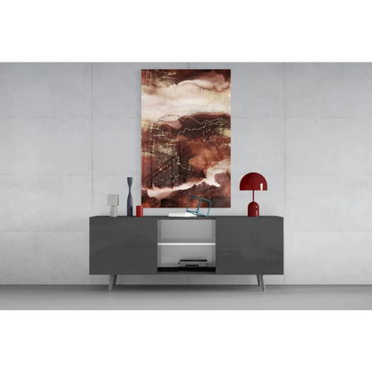 Swirling earth tones abstract wall art canvas in maroon, beige, gold hues