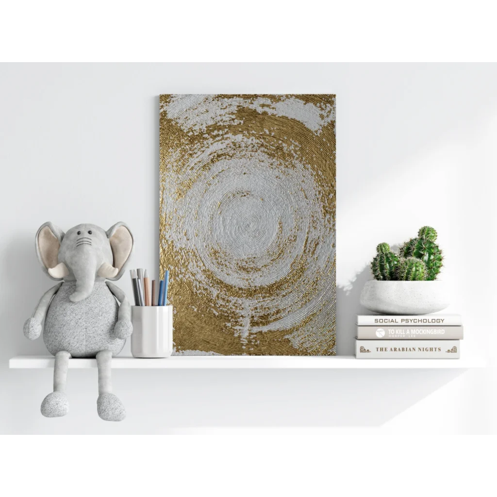 Stunning gold swirl insigne aluminum print with textured canvas and swirling gold silver pattern