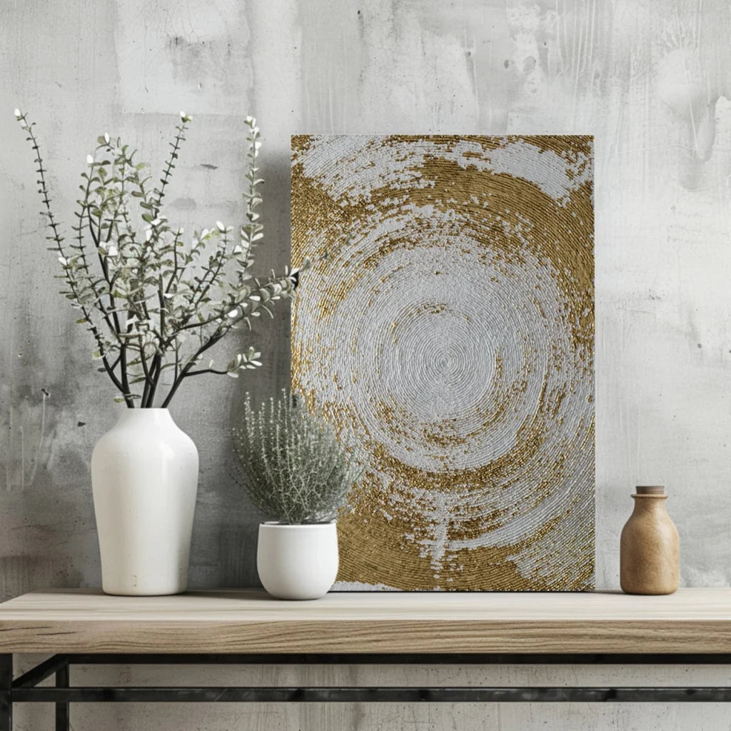 Stunning gold swirl insigne aluminum print with concentric circles