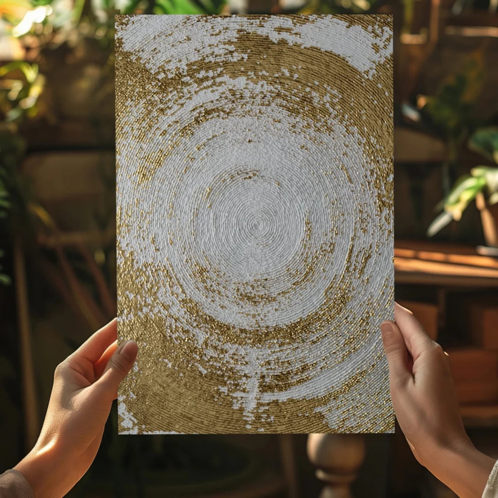 Stunning gold swirl insigne aluminum print with textured concentric circles