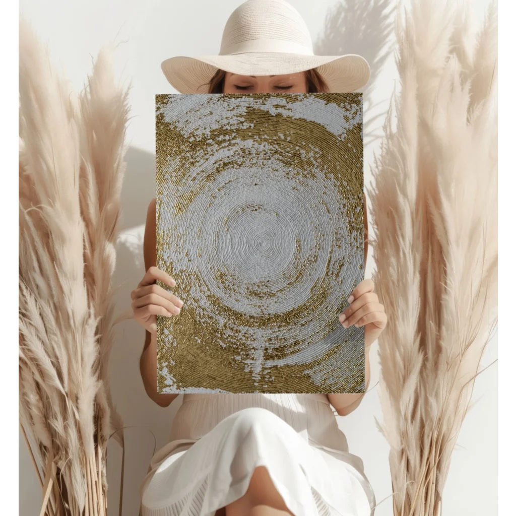 Stunning gold swirl insigne aluminum print with textured concentric circles