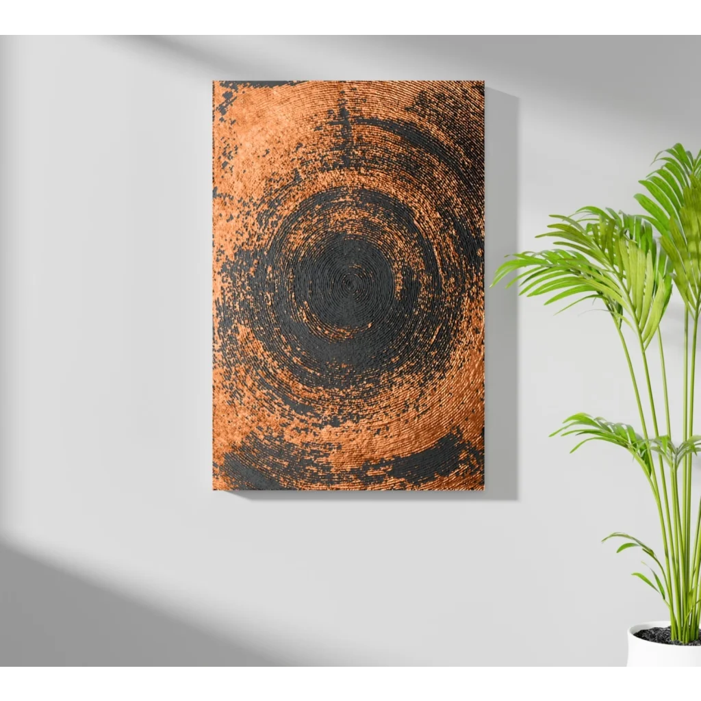 Textured copper and black concentric circles on Insigne aluminum print