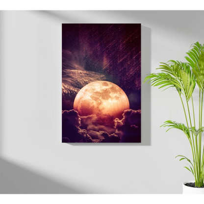 Vibrant orange full moon over starry purple sky on insigne aluminum print