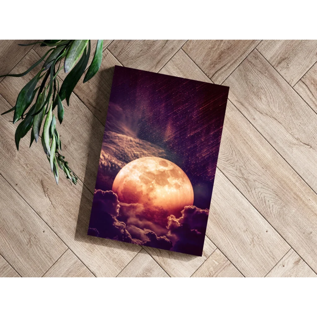 Vibrant orange moon on insigne aluminum prints starry night sky