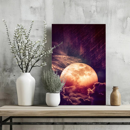 Vibrant orange moon on insigne aluminum print starry night sky