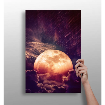 Vibrant orange moon on insigne aluminum print starry night sky