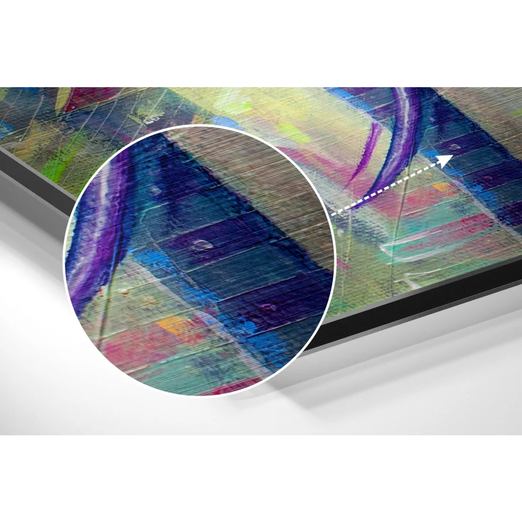 Vibrant abstract painting on brushed aluminium dibond print