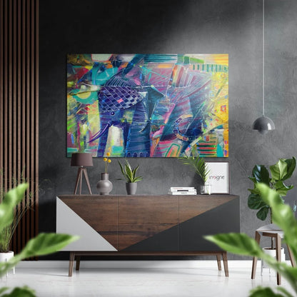 Vibrant abstract art on brushed aluminium dibond print